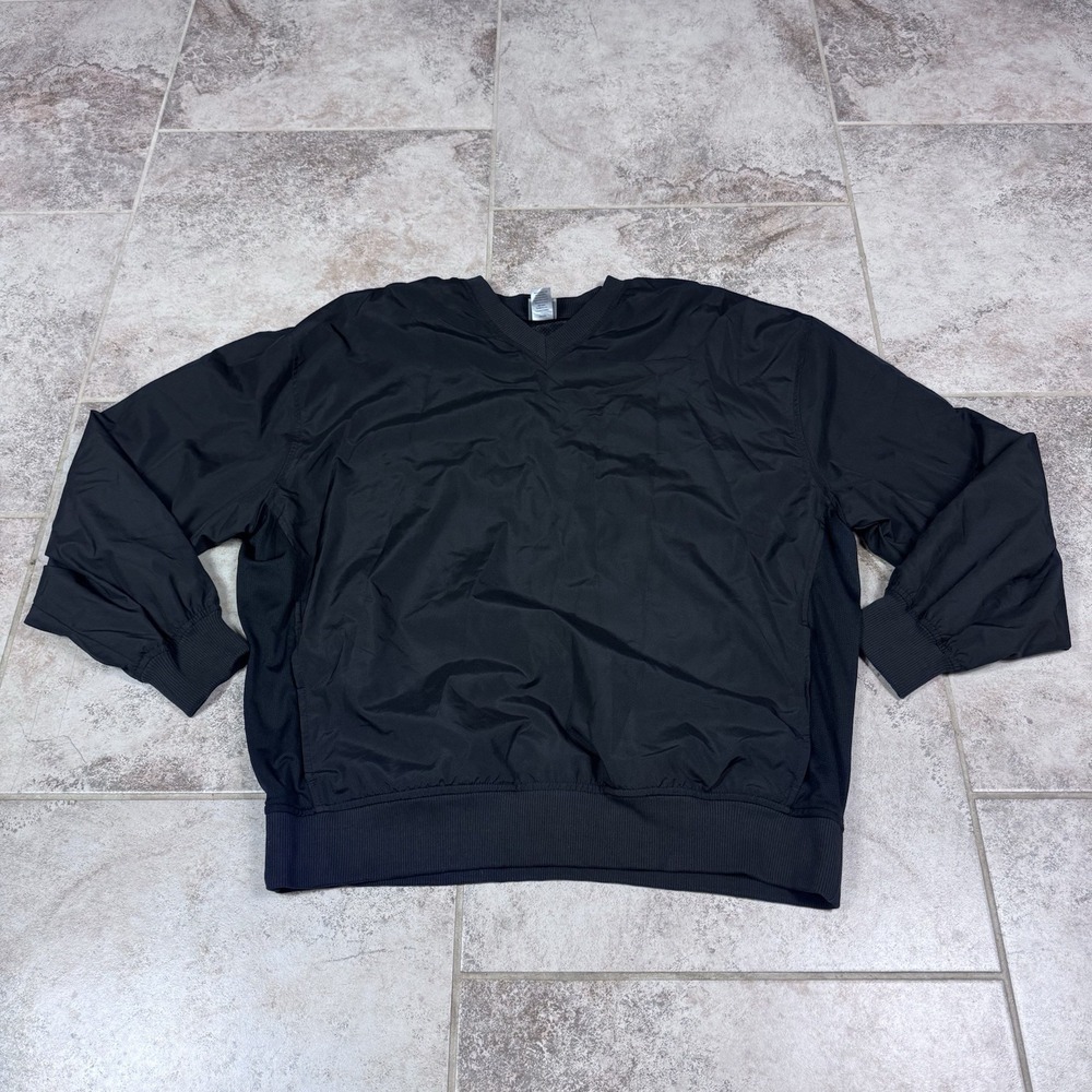 C9 Champion Pullover Windbreaker Jacket Mens Large Black Baseball V Neck Stretch